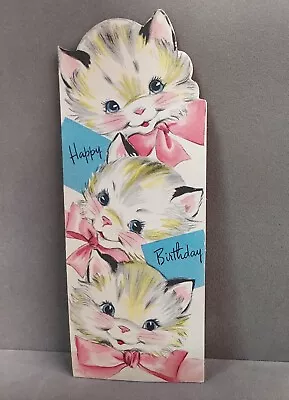 Vintage Die Cut Birthday Card 1950s Three Kittens With 3 Wished Used Gibson Card • $3.75