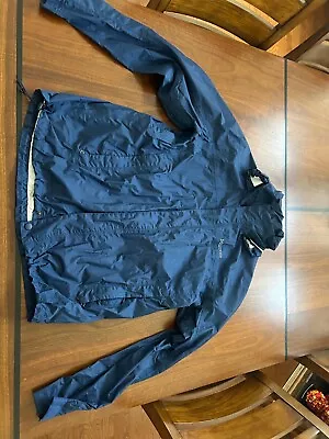 Marmot Jacket Mens Large Blue  Precip Raincoat Stow Hood Waterproof Full Zip • $15.50