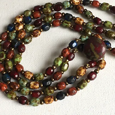 Vintage Scottish Style Necklace Agate Glass Beaded Double Strand Box Clasp 19in • £16