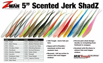 Brand New - ZMan Scented Jerk ShadZ 5  Soft Plastic Fishing Lure - Choose Colour • $9.27