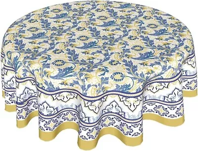Yellow And Blue Floral Tablecloth Round 60 Inch Farmhouse Boho Tablecloth Spring • $29.99