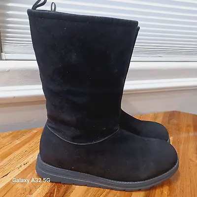 Muk Luks Boots Faux Suede Black Mid Calf Women 8 Winter Shoes • $13.20