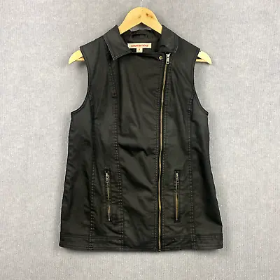 Country Road Biker Motorcycle Vest Women's Size 8 Black Denim Sleeveless Zip Up • $16.96