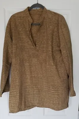 KHADI BHANDAR Woven Rust Brown Beige Multi-Colored Mens Long-Sleeve Shirt EUC • $47.95