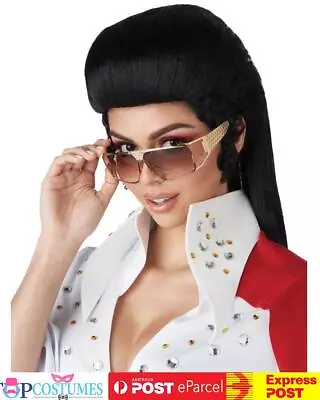 Rock N Roll Royalty Black Elvis Wig Hair Halloween Costume Accessory 1950s • $32.80