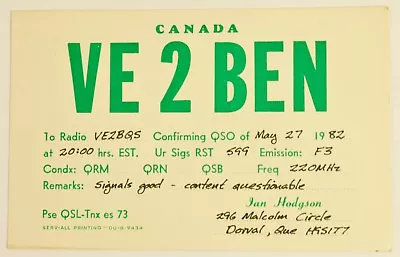 Vintage Canada QSL Card Amateur Radio 1982 • $3