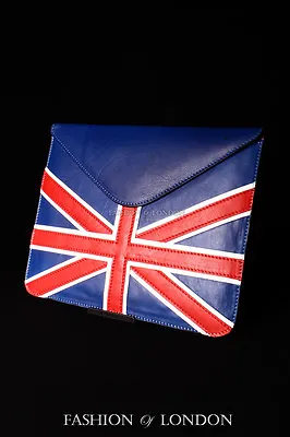 IPad Sleeve 1 2 3 4 5 AIR (UNION JACK Blue Lambskin) Genuine Leather Cover Pouch • £23.75