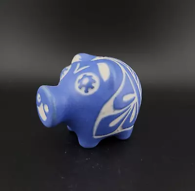 Pablo Zabal Chile Art Pottery Pig Blue And White Folk Art Artist Signed 2.5  • $39.97