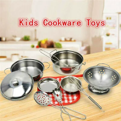 £10.99 • Buy 10Pcs Kitchen Cooking Pots Pans Accessories Kids Play Children Cookware Toys