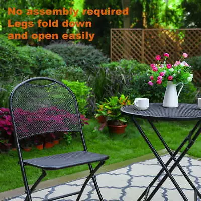 Patio Dining Set Folding Table Chairs Outdoor Garden Bistro Furniture 3pcs Metal • $87.92