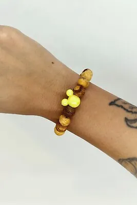 9mm Palo Santo Wood Beads With Yellow Mouse Acrylic Bracelet • $13.99