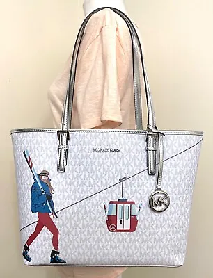 MICHAEL KORS JET SET BRIGHT WHITE  MK Signature  MEDIUM CARRYALL TRAVEL TOTE • $94.98