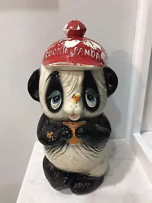 Vintage Ceramic Cookie Panda Bear Cookie Jar 12'' Bees Anthropomorphic Japan • $45