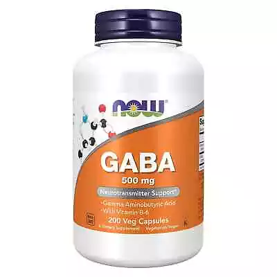 NOW FOODS GABA 500 Mg + B-6 - 200 Veg Capsules • $14.99