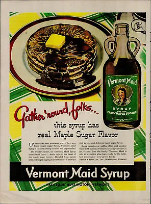 1941 Vermont Maid Syrup Pancakes Butter Vintage Print Ad 3295 • $4.98