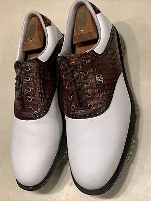 Footjoy ‘dryjoys Tour’ Mens White/brown Croc Golf Shoes Size 11d $229 • $109