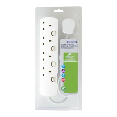 Extension 4 Way Gang Lead 2 Metre Cable Individually Switched 4 Socket Plug Home • £9.95