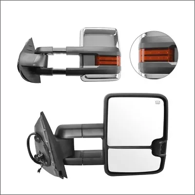 Power Heated Chrome Signal Tow Towing Mirror Pair Set For 07-13 Silverado Sierra • $167.03