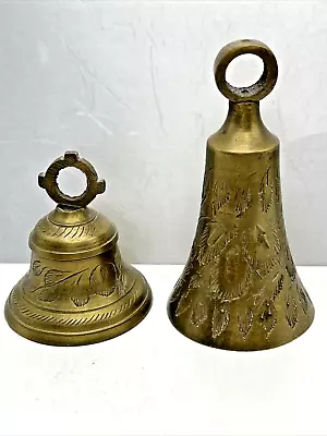 Vintage Asian Brass Bells Hand Carved - Lot Of 2 • $25