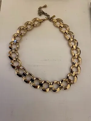Vintage Monet Shiny Brushed Textured Gold Tone Link Chain Necklace 16 In Choker • $7.98