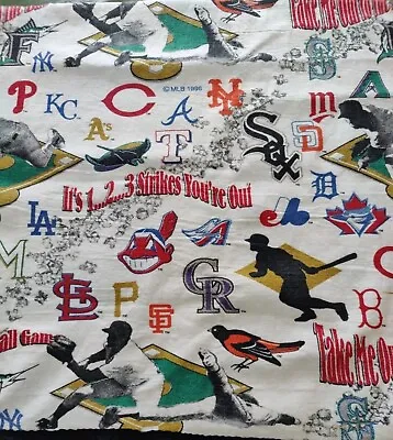 Vintage 1996 MLB Baseball Team Logo Blanket 72x78” Throw Black Satin Trim • $45