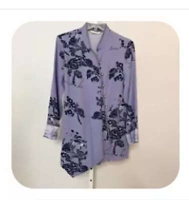 Soft Surroundings Small Floral Top Blouse Mandarin Collar Asian Inspired Purple  • $15