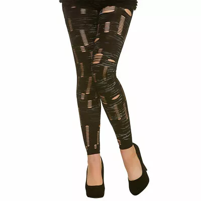 £7.95 • Buy Ladies FOOTLESS Tights Halloween Zombie Ripped Fancy Dress Womens Black