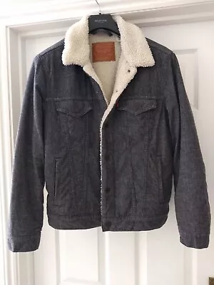 Levi’s 🧥 Grey Sherpa Trucker Faux Fur Lined Denim Jacket  **  Sz Small • £23.99