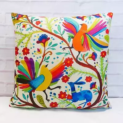 Multi-coloured Bird Cushion Cover Retro Mexican Otomi Decorative LinenVintage • £9.99