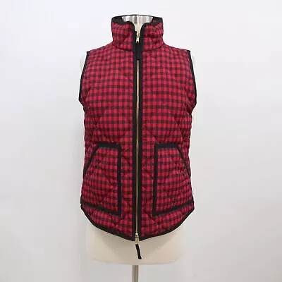 J.CREW Down Puffer Vest Womens XS Black Red Gingham Printed Quilted Full Zip • $39.90