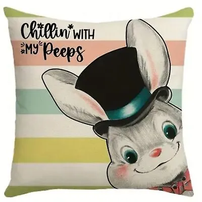 New Linen Blend Vintage Retro Style  Chillin With My Peeps  Pillow Cover 17.7  • $8.80