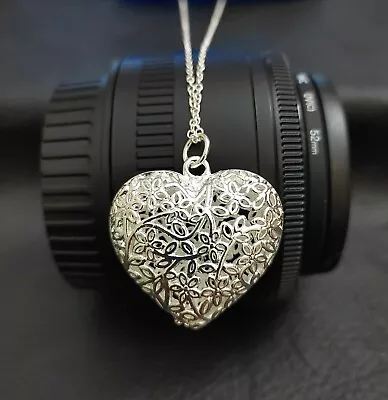 925 Silver Pattern Heart Pendant Necklace C • £3.25