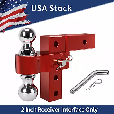 $77.07 • Buy 2  Receiver 6'' Adjustable Trailer Hitch Lock Dual Ball Towing 2  & 2-5/16'' Pin