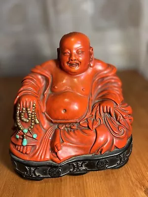 Chinese Laughing Buddha Statue Alexander Backer Co Vintage Chalk Ware 11x8x11 • $65