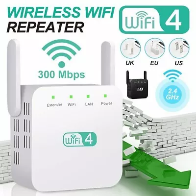 Wireless WIFI Repeater WiFi Extender 300Mbps Amplifier Long Range Signal Booster • £13.99