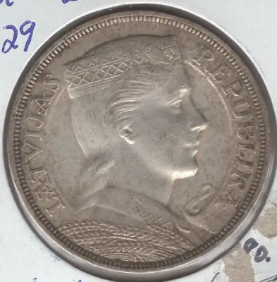 1929 Latvia 5 Lati - Silver Crown • $58.12