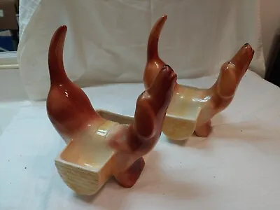 Vintage Dachshund Ceramic Planters Brown & Yellow 7  X 8 1/2  X 6  Ex Cond • $9