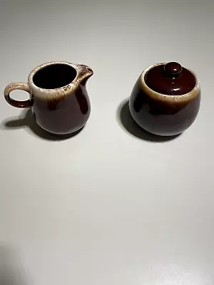 Vintage McCoy Pottery #7020 Brown Drip Sugar Bowl Wit Lid Creamer Ear Handle USA • $14.99