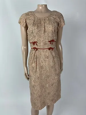 50s 60s Vintage Bedell's Portland Dress Women's Floral Embroidered Party Y3-27 • $31.99