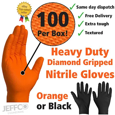 £7.95 • Buy Orange Black Nitrile Gloves Heavy Duty Diamond Grip Disposable Mechanics Garage