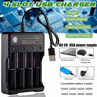 4Slots Intelligent Vape Battery Charger 16340 14500 18350 Li-ion • £6.73