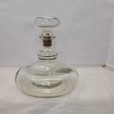 Vintage MCM Clear Glass Decanter Carafe W/Original Stopper For Bar Liquor  • $12.44