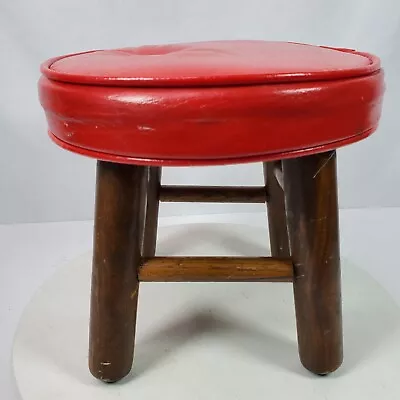 SUPER CUTE Vintage 1970 Red Vinyl Stool 10x10 Inch Cushioned Top • $24.50