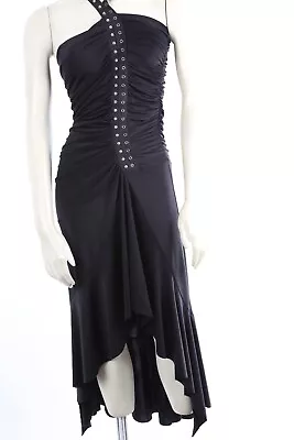 Vintage 90s Black One Shoulder Snap Ruched Asymmetrical Hi-Low Dress Size XS • $49.99
