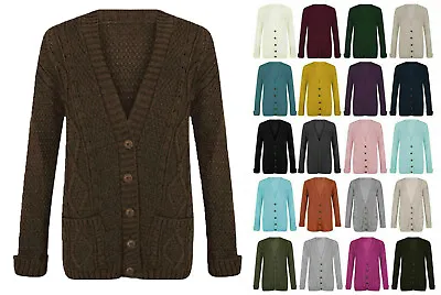 £11.95 • Buy Women Ladies Cable Chunky Knit Cardigan Button Long Sleeves Grandad Cardigan