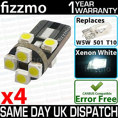 4x ERROR FREE CANBUS 8 SMD LED XENON HID WHITE W5W T10 501 SIDE LIGHT BULBS • £6.99