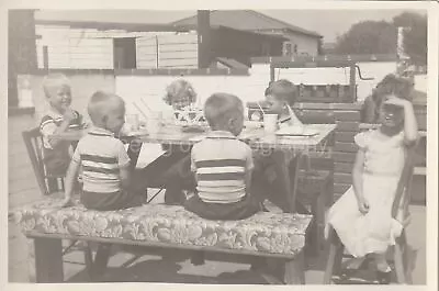 Vintage FOUND PHOTO Bw BIRTHDAY PARTY ON A SUNNY DAY Original Snapshot 97 14 Q • $12.74