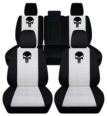 Front+Rear Custom Fit Car Seat Covers Blk-white W/punisher  Fits Grand Cherokee • $211.59