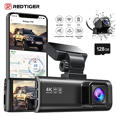 REDTIGER 4K Front And Rear Dash Cam Built-in WiFi GPS With 128GB SD Card For Car • $189.99