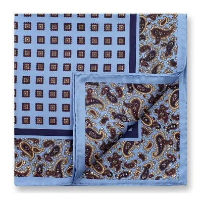 100%Silk Pocket Square. Light Blue Paisley 45cm. Hand Rolled. Made In China • $14.99